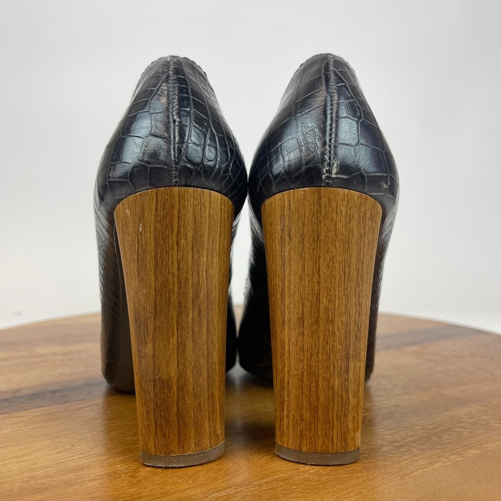 Womens YSL Saint Laurent Dark Gray Croc Print Leather Block Heels Size 36 US 6 - Picture 12 of 16